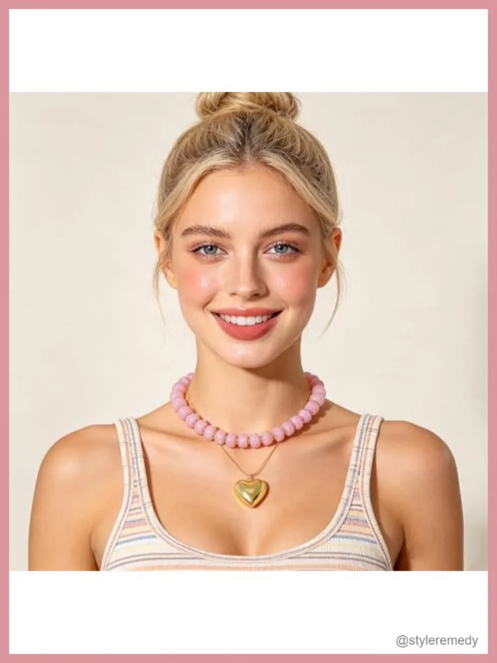 Chunky Heart Pendant Necklace with Acrylic Beaded Chain